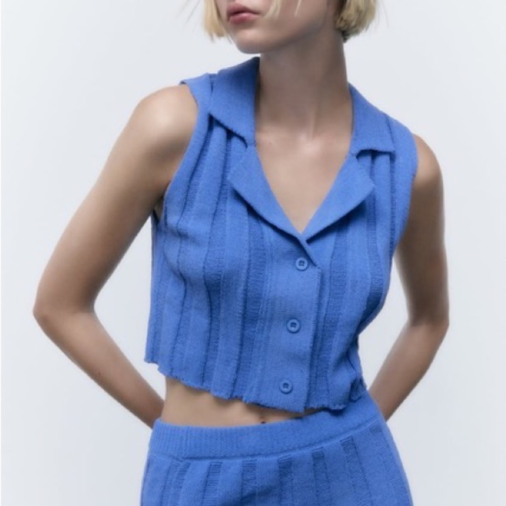 CHENILLE RIB TOP BLUE KNIT BUTTON TOP 7901/821 SIZE M MEDIUM